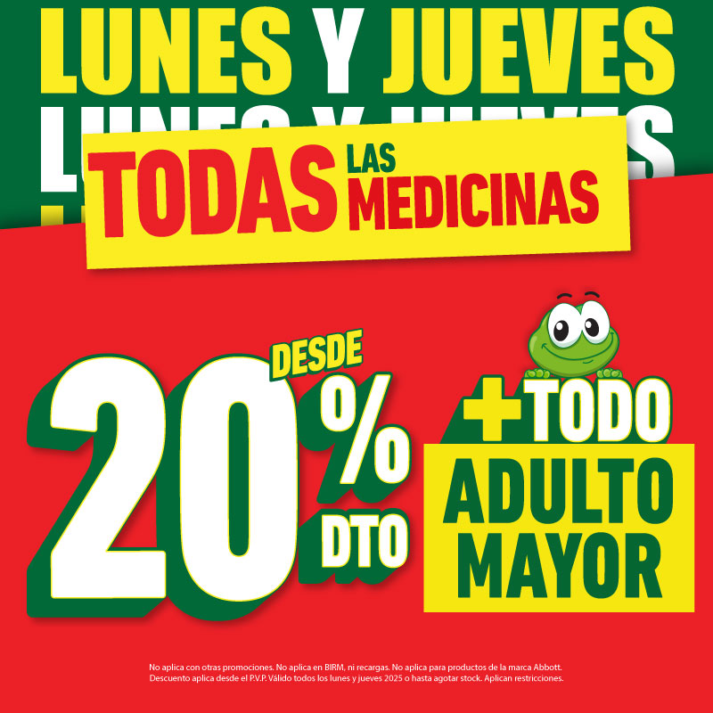 Lunes y Jueves de Medicinas - Desde 20% de descuento en todo para el adulto mayor